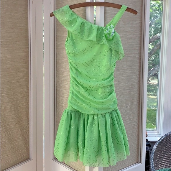 IZ Beyer Girl Dress, Formal Green Sparkle Dress, One Shoulder Party Dress - Picture 1 of 10